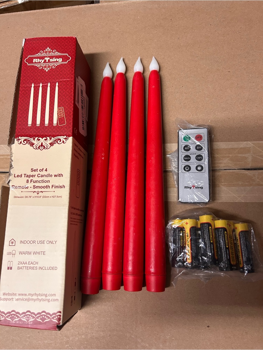 Flameless LED Taper Candles w/ Remote – Set of 4 Red Candles - Picture 3 of 6